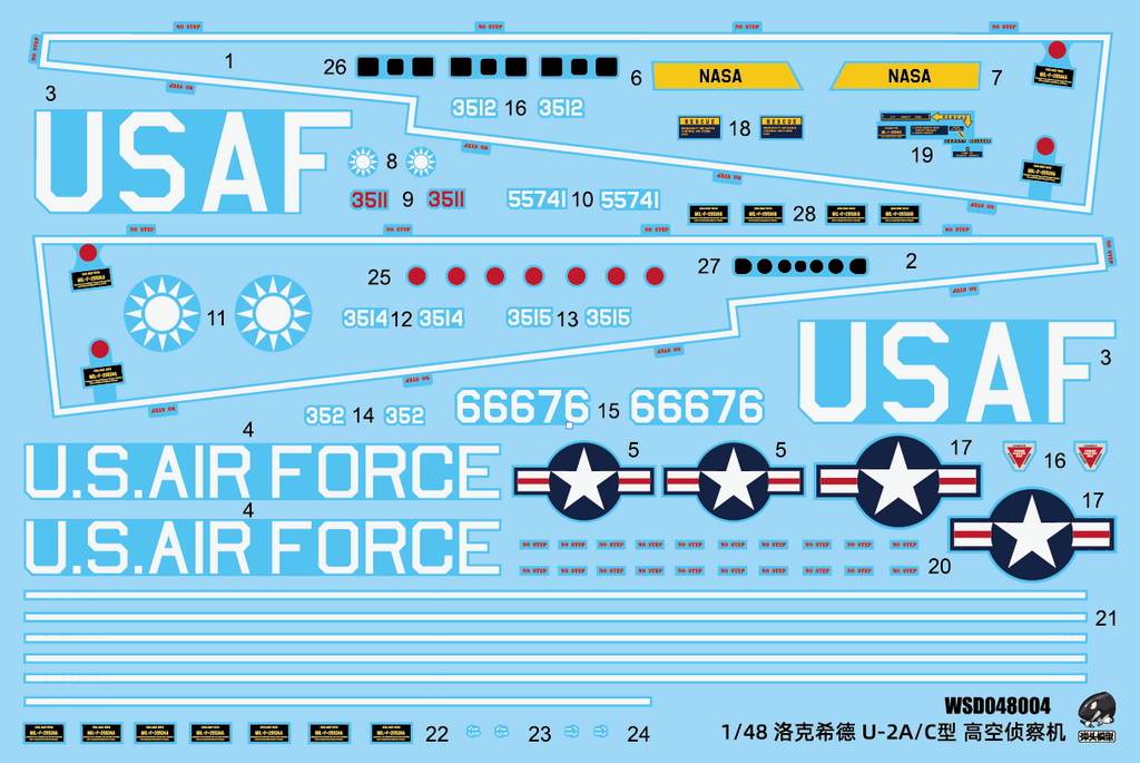 Lockheed U-2 High-Altitude Reconnaissance Aircraft Decal — 1/48 Scale