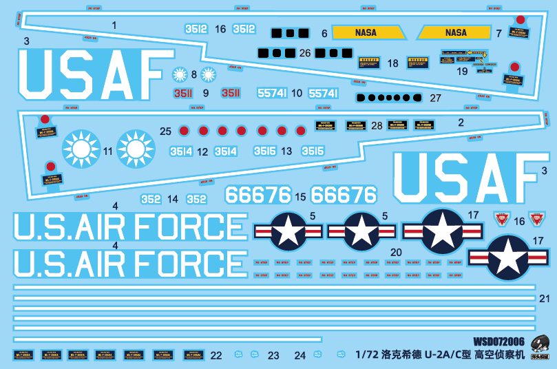 Lockheed U-2 High-Altitude Reconnaissance Aircraft Decal — 1/72 Scale